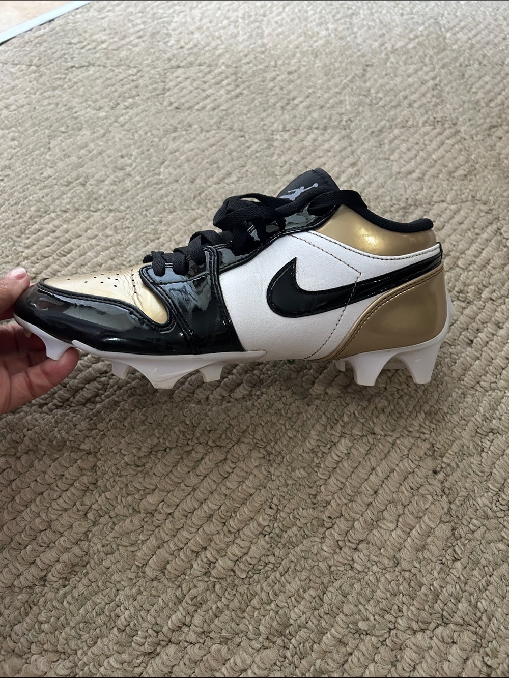 Nike Air Jordan 1 Low Cleat - White Black Gold - Picture 6 of 14